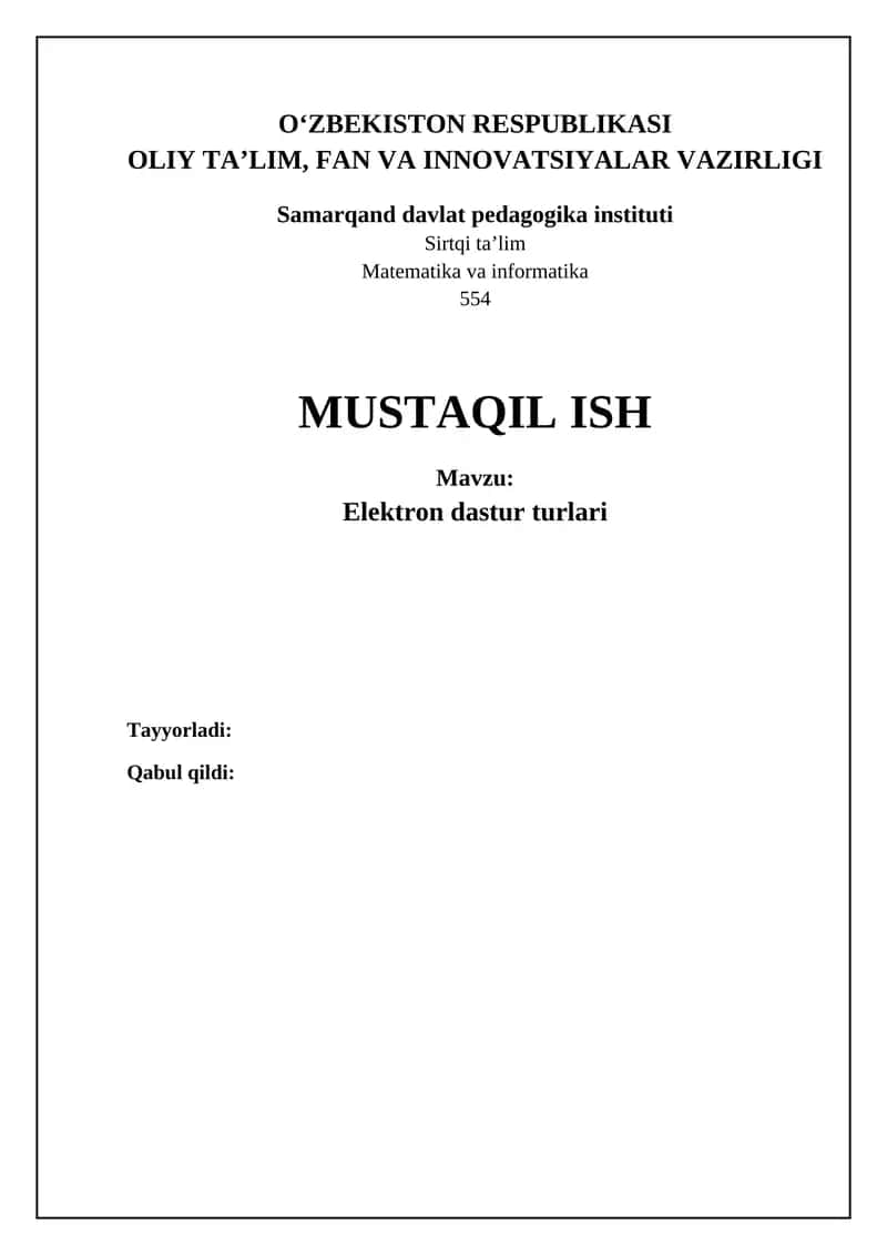 Elektron dastur turlari 1