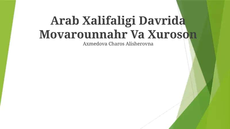 Arab Xalifaligi Davrida Movarounnahr Va Xuroson 1