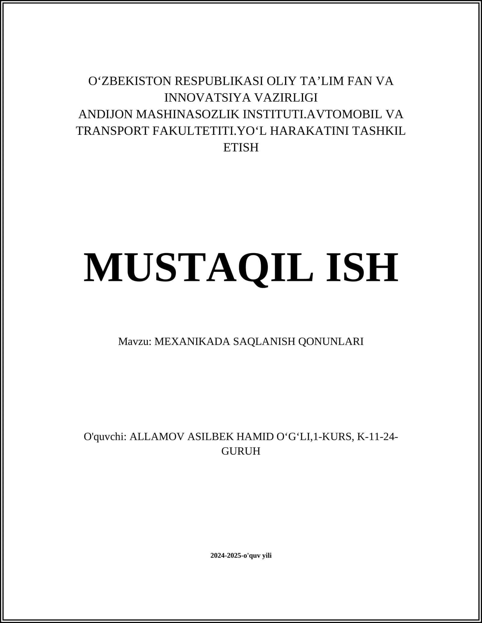 MEXANIKADA SAQLANISH QONUNLARI 1