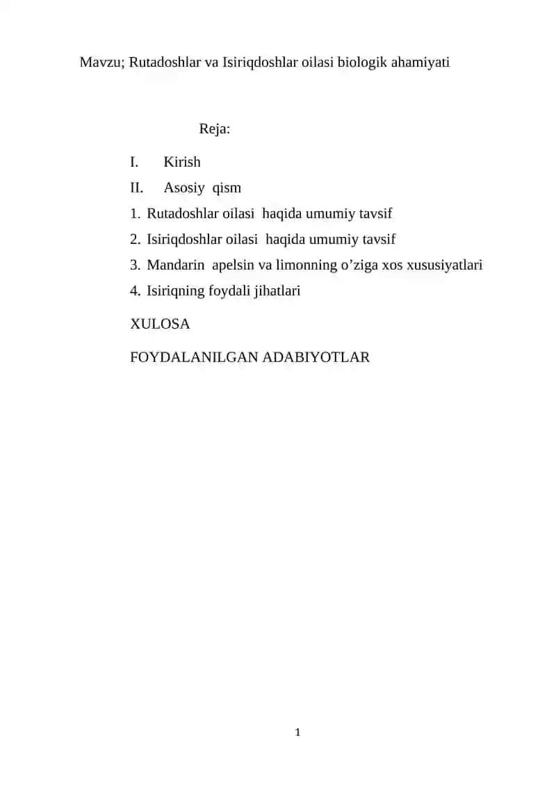 Rutadoshlar va Isiriqdoshlar oilasi biologik ahamiyati