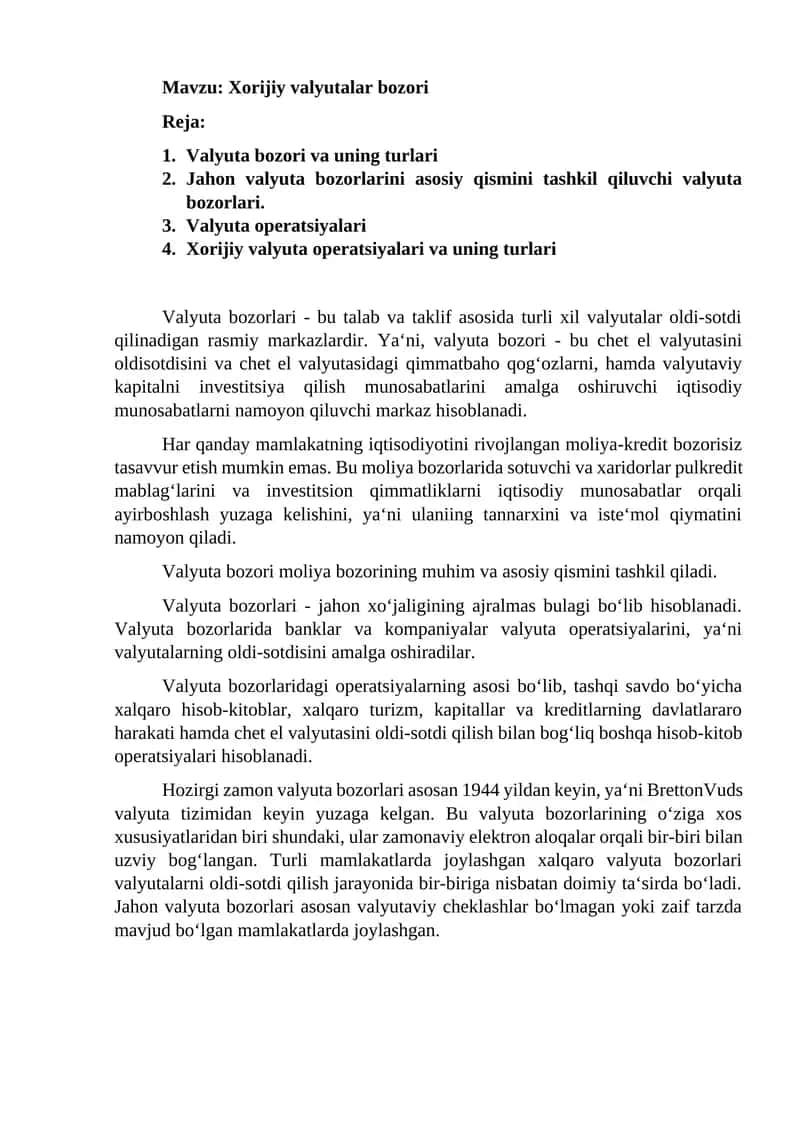 Xorijiy valyutalar bozori 1