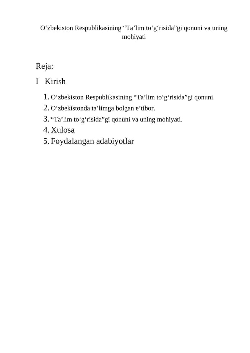 "Ta'lim to'g'risida"gi qonuni va uning mohiyati 1