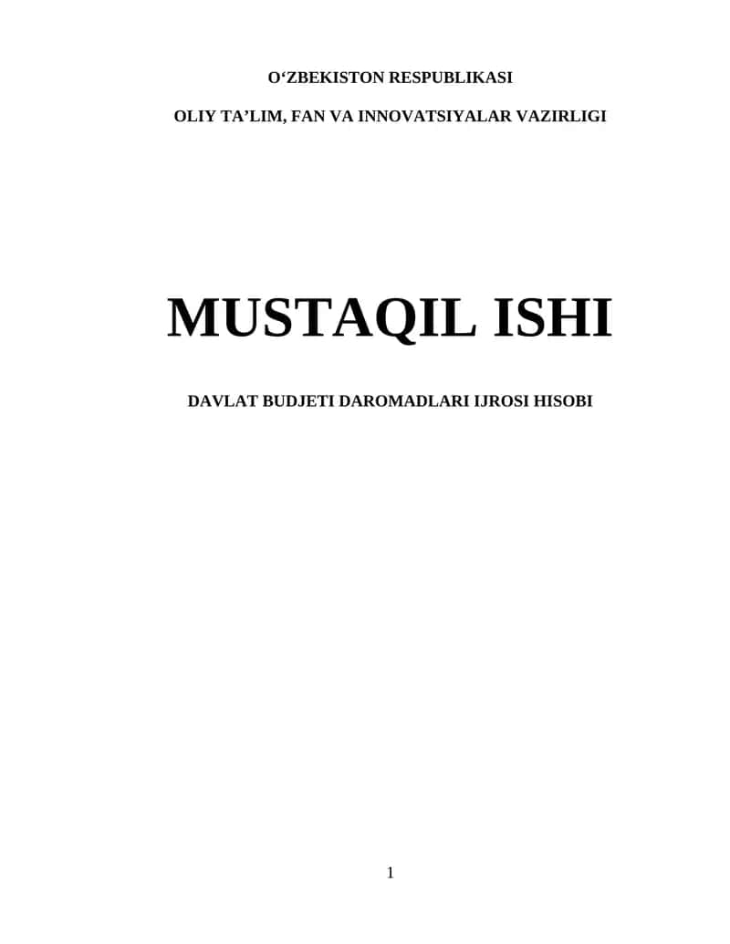 Davlat Budjeti Daromadlari Ijrosi Hisobi 1