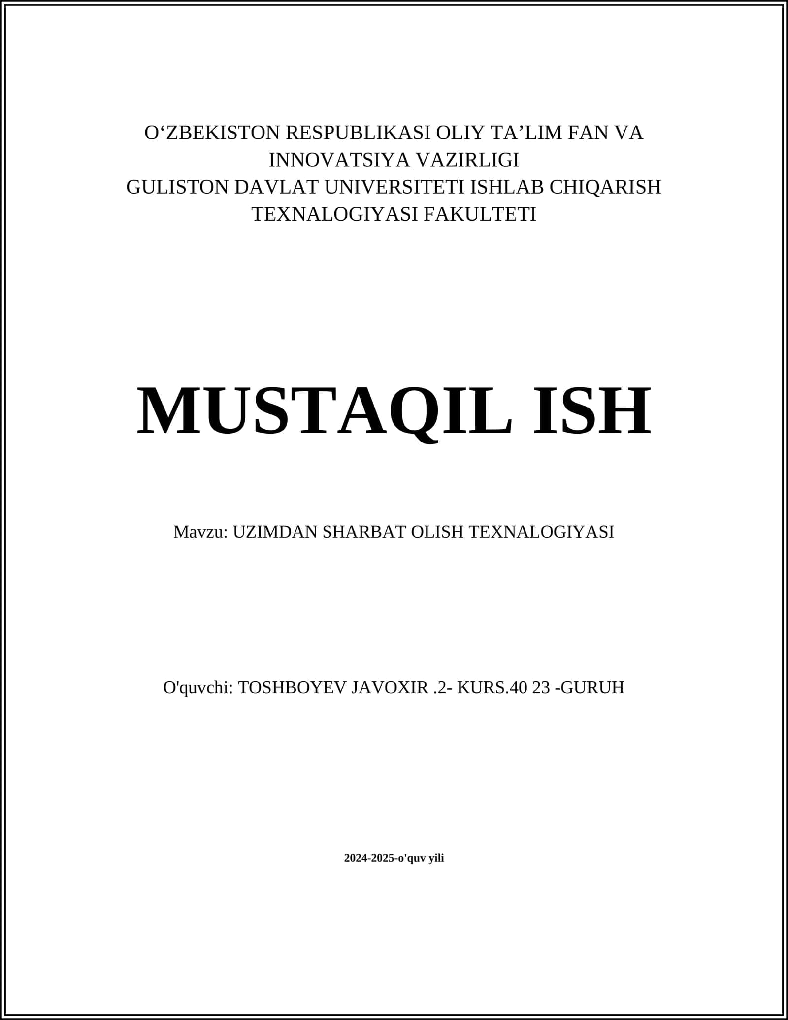 UZIMDAN SHARBAT OLISH TEXNALOGIYASI 1