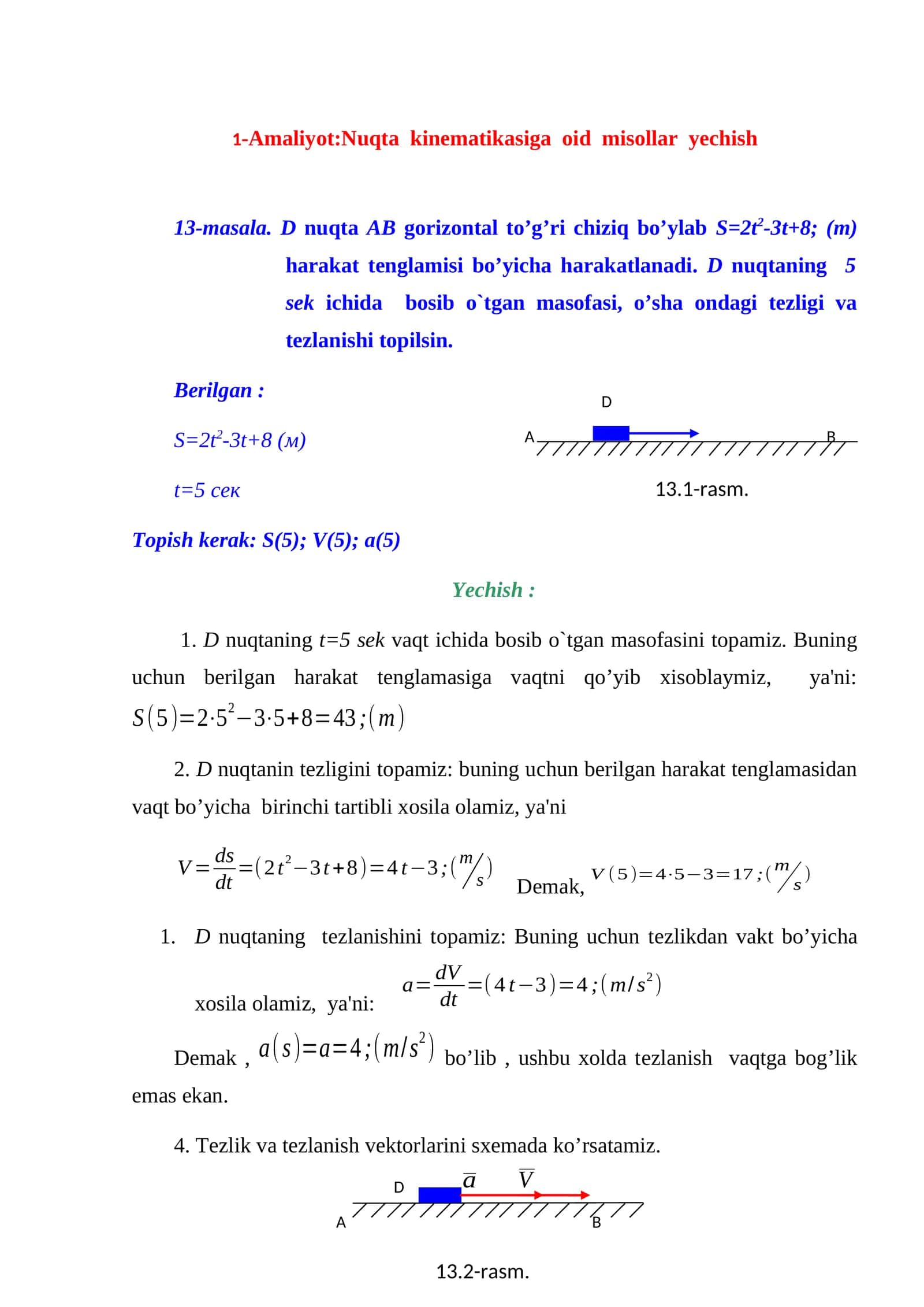 Nuqta kinematikasiga oid misollar yechish 1