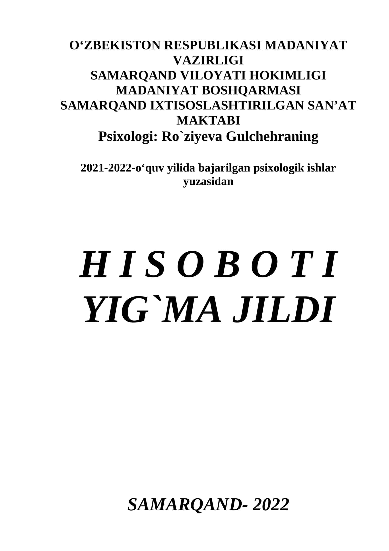 Psixologik ishlar yuzasidan Hisobot 1