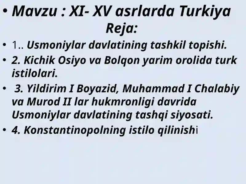 XI- XV asrlarda Turkiya Reja