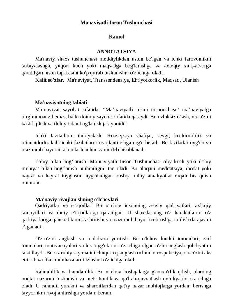 Ma'naviyatli Inson Tushunchasi 1