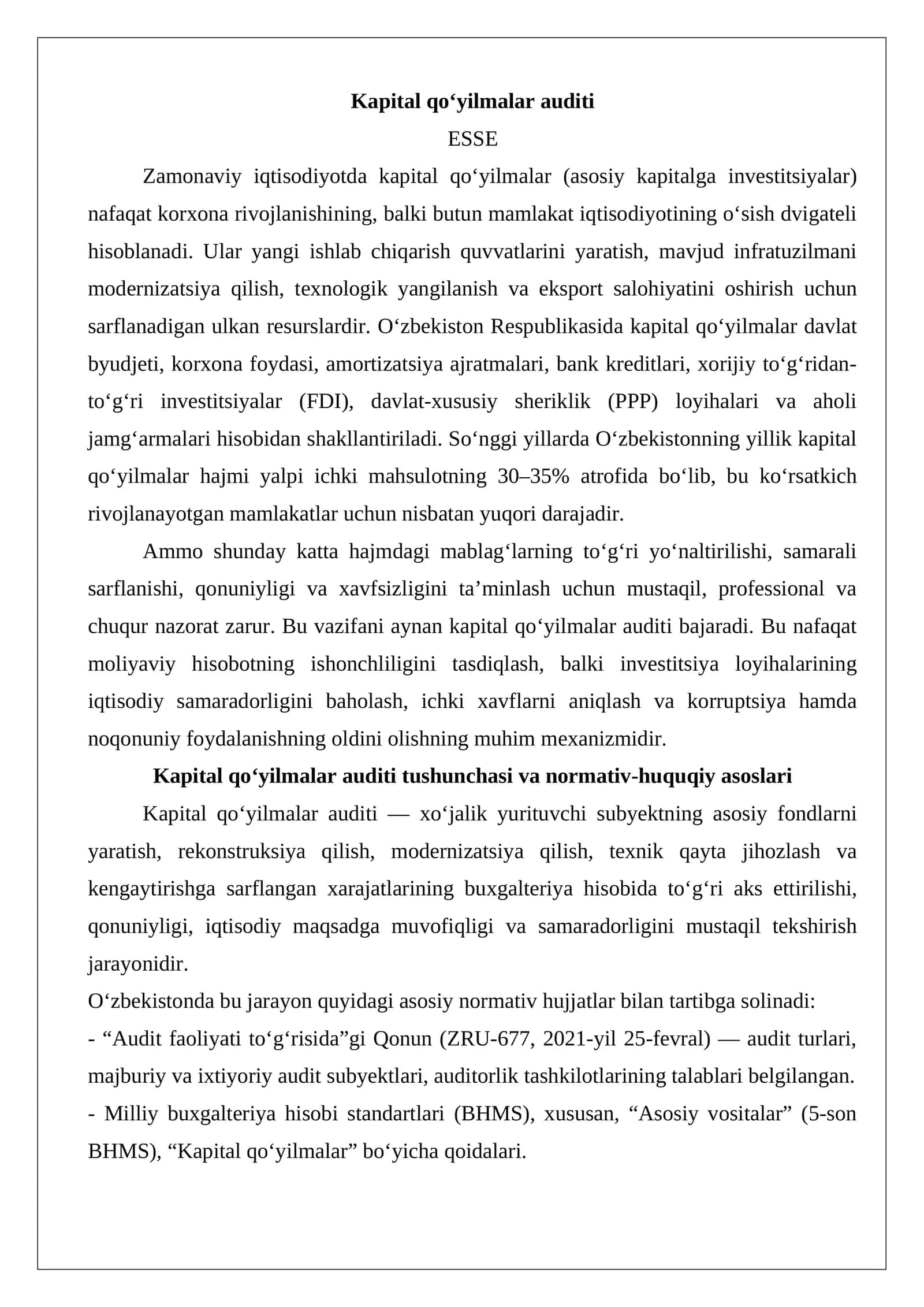 Kapital qo‘yilmalar auditi 1