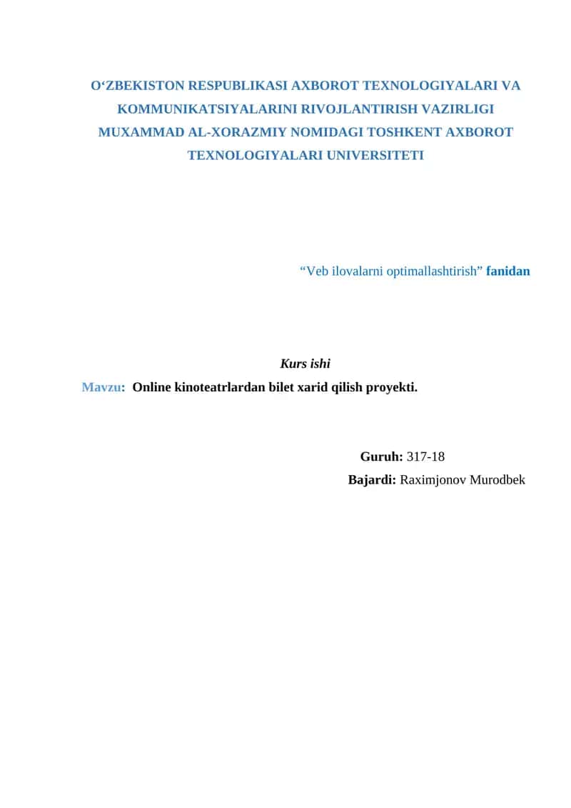Online kinoteatrlardan bilet xarid qilish proyekti 1