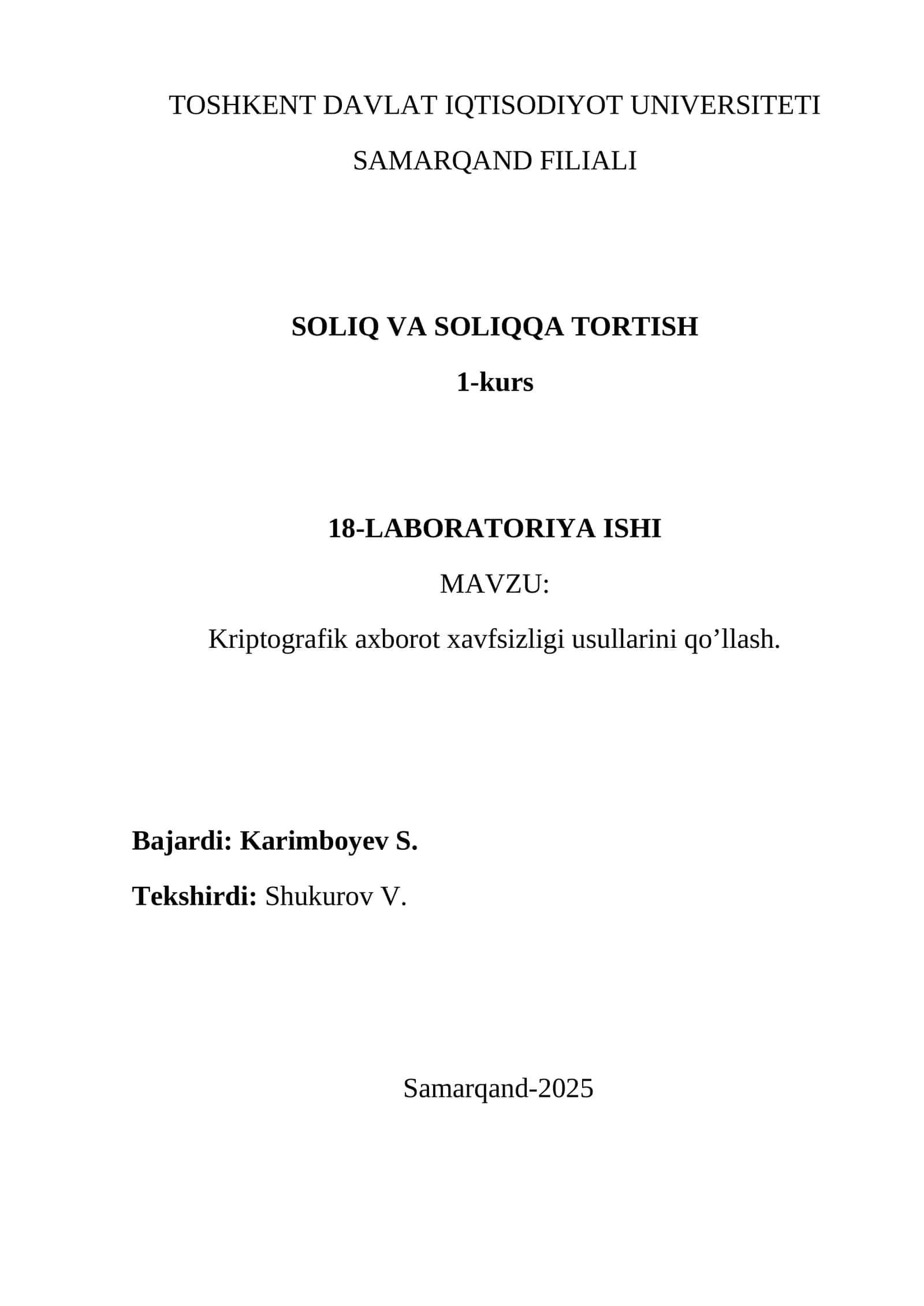 Kriptografik axborot xavfsizligi usullarini qo’llash 1