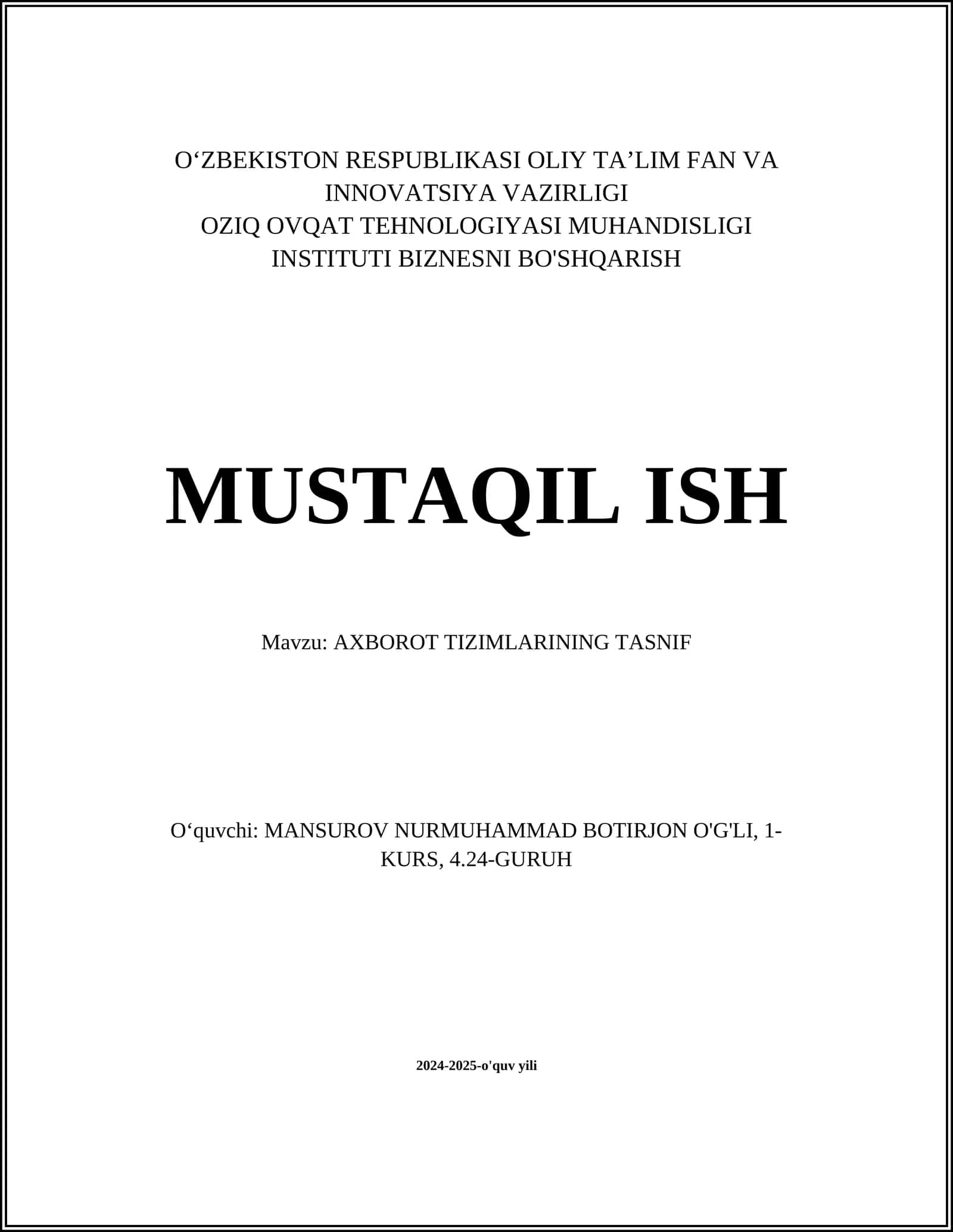 AXBOROT TIZIMLARINING TASNIF 1