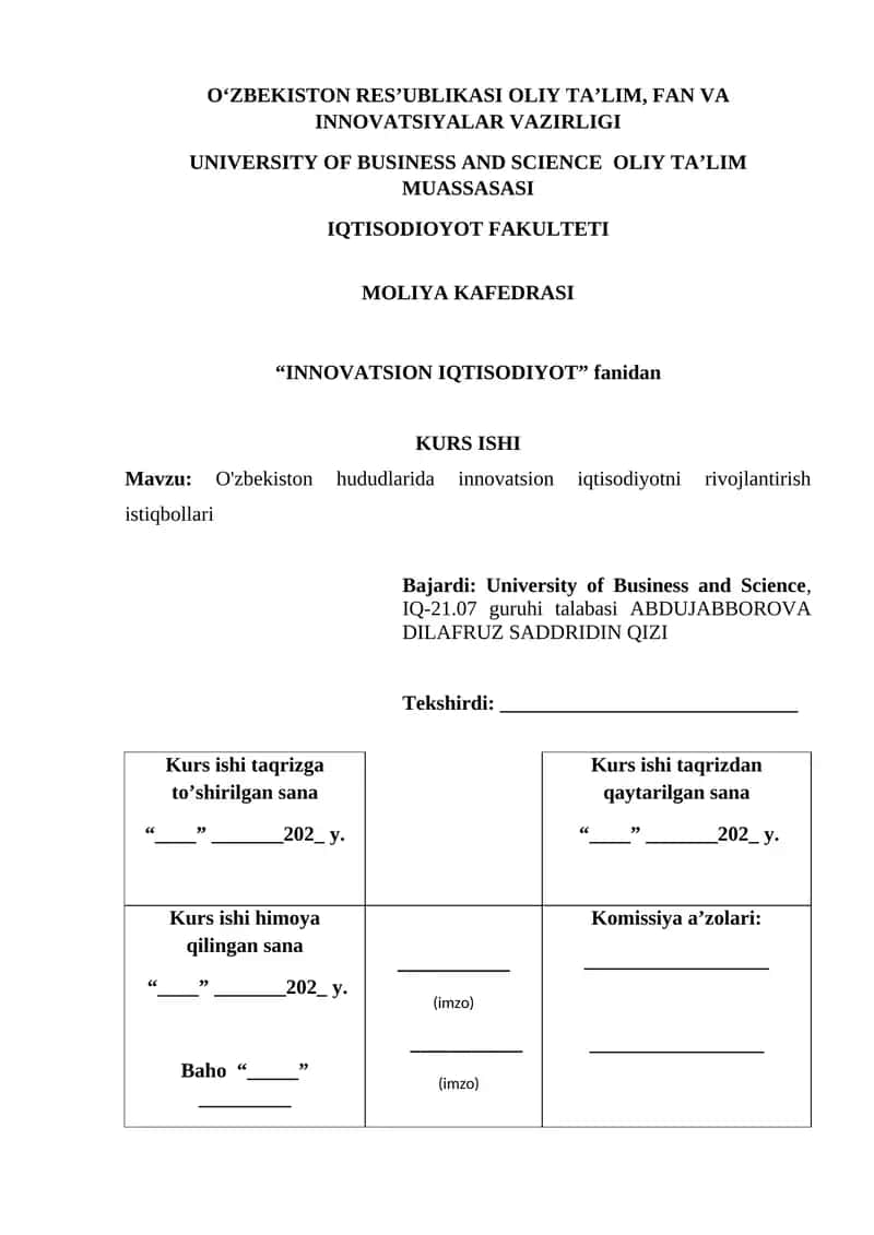 O'zbekiston hududlarida innovatsion iqtisodiyotni rivojlantirish istiqbollari 1