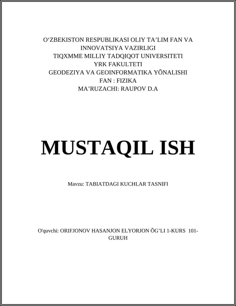 TABIATDAGI KUCHLAR TASNIFI 1