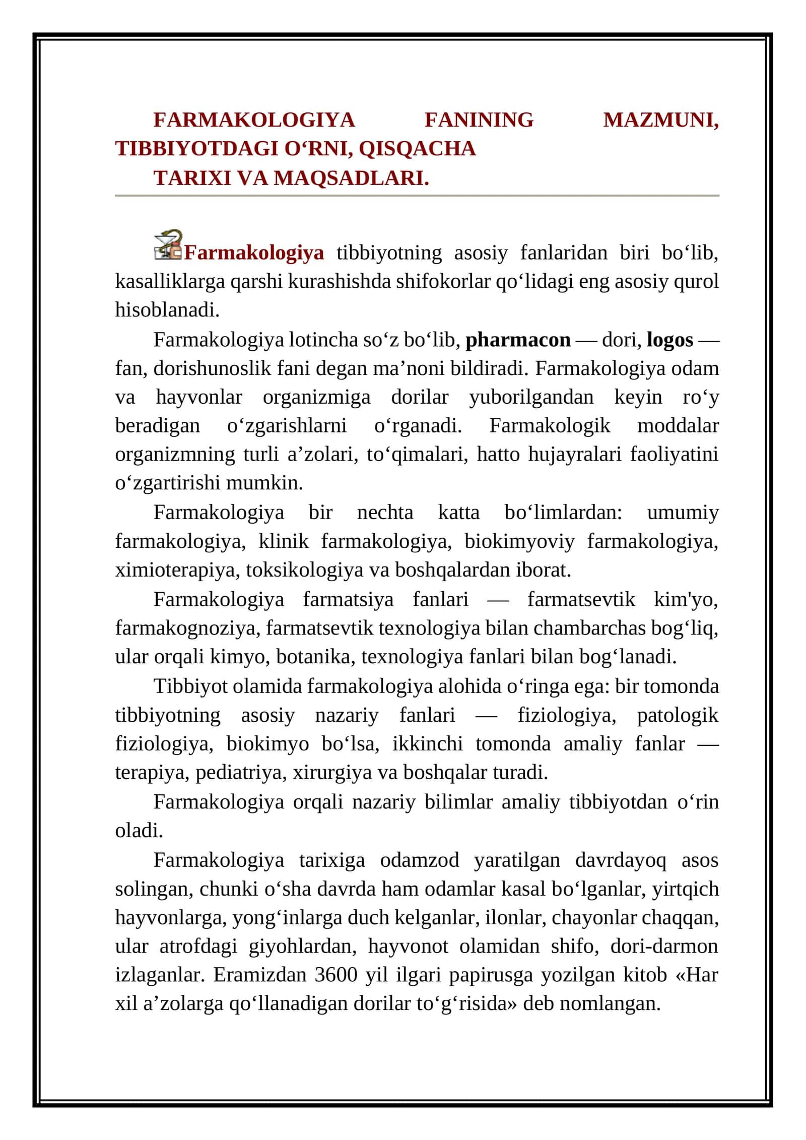 Farmakologiya Fanining Mazmuni 1