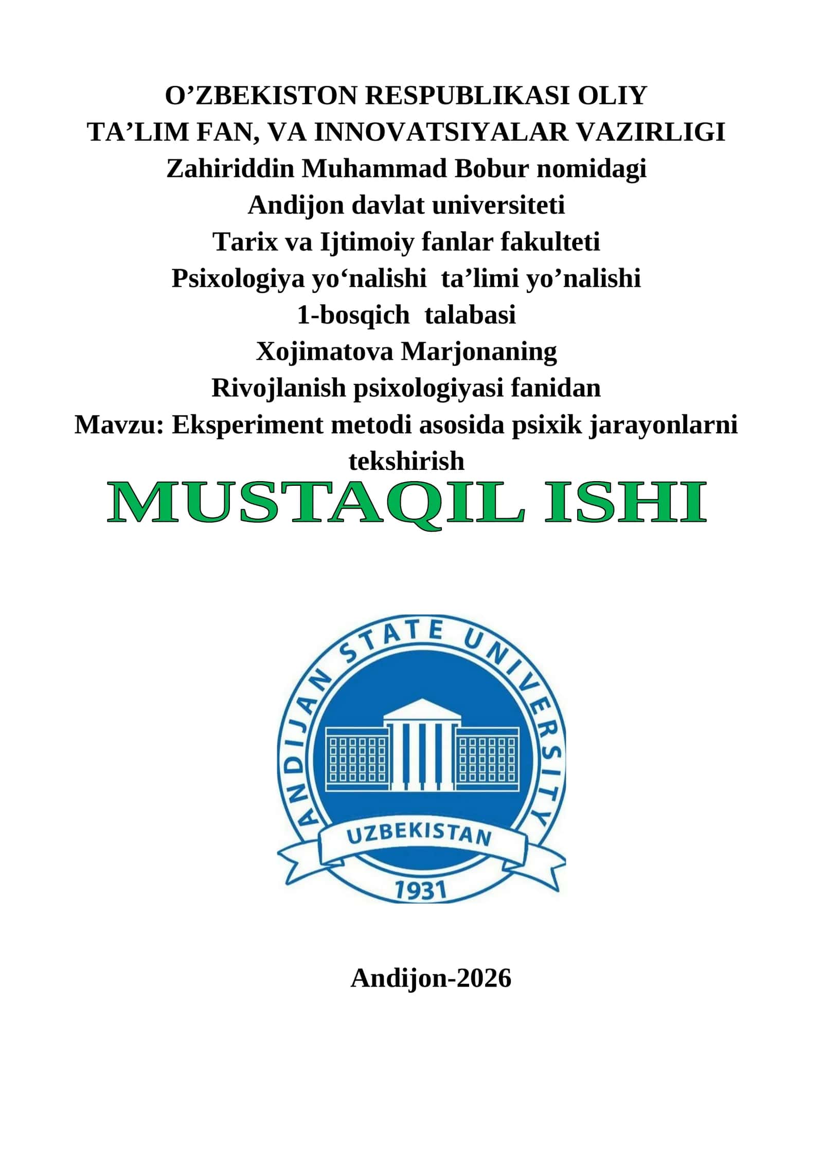 Eksperiment metodi asosida psixik jarayonlarni tekshirish 1
