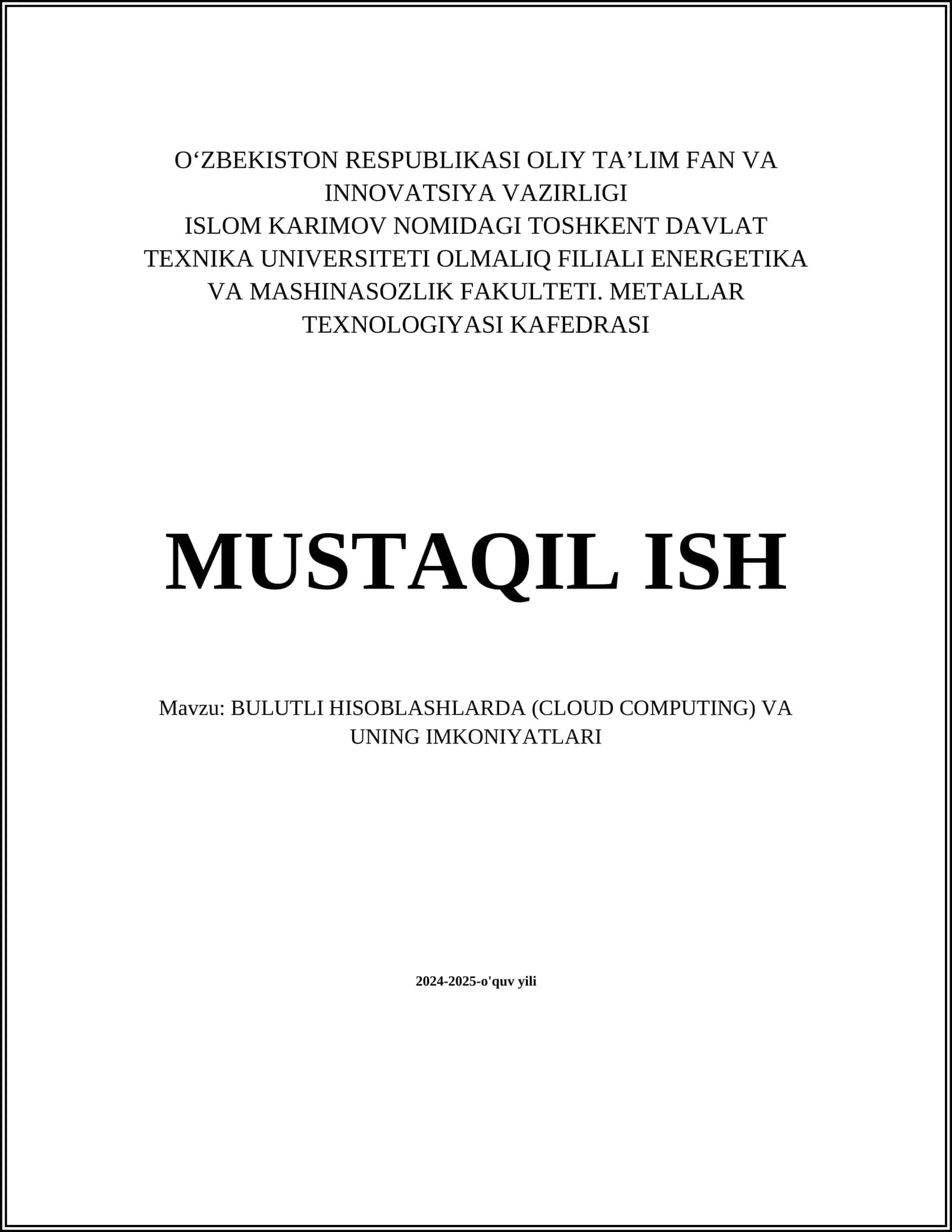 BULUTLI HISOBLASHLARDA (CLOUD COMPUTING) VA UNING IMKONIYATLARI 1