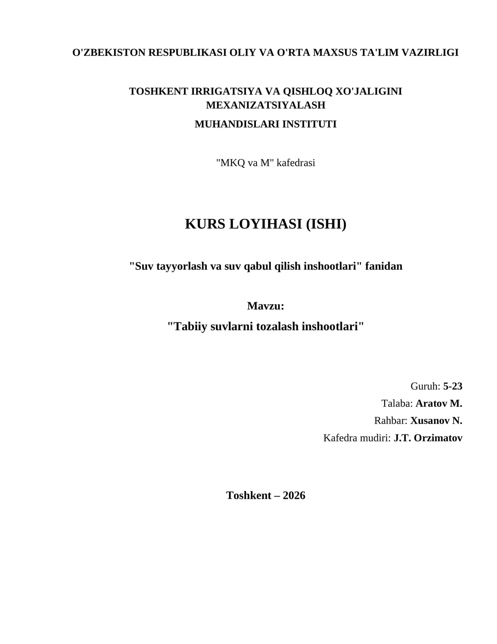 Tabiiy suvlarni tozalash inshootlari 1