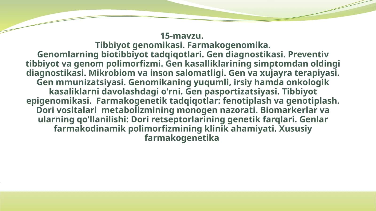 Tibbiyotgenomikasi. Farmakogenomika 1