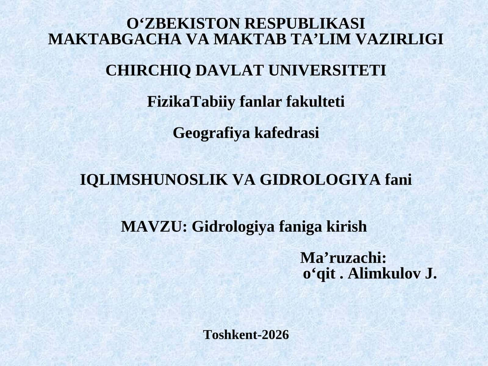 Gidrologiya faniga kirish 1