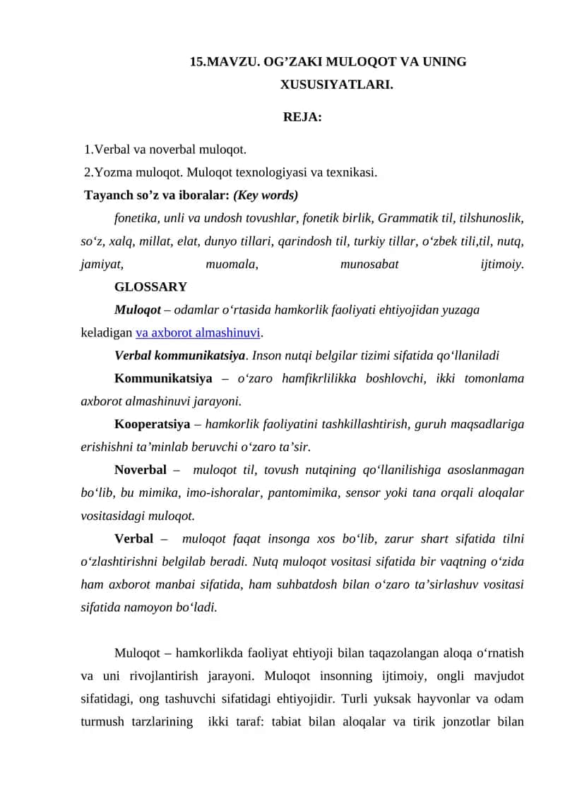 OG’ZAKI MULOQOT VA UNING XUSUSIYATLARI 1