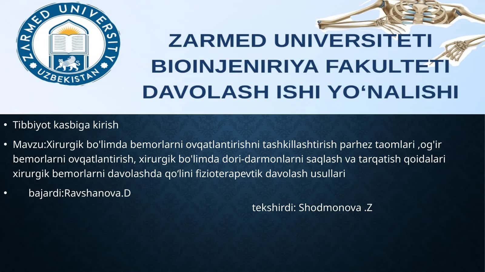 Xirurgik bo'limda bemorlarni ovqatlantirishni tashkillashtirish 1