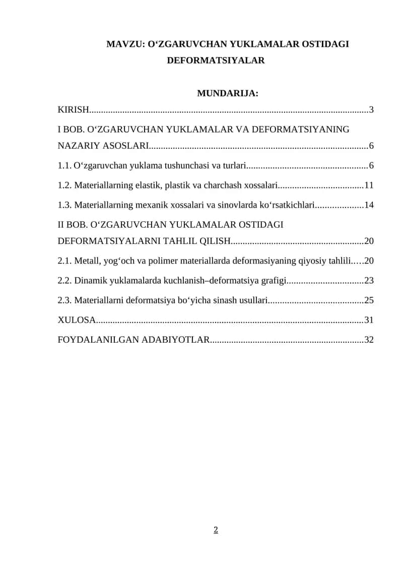 O‘ZGARUVCHAN YUKLAMALAR OSTIDAGI DEFORMATSIYALAR 1