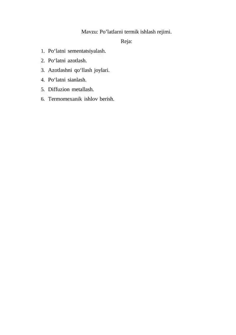 Po’latlarni termik ishlash rejimi