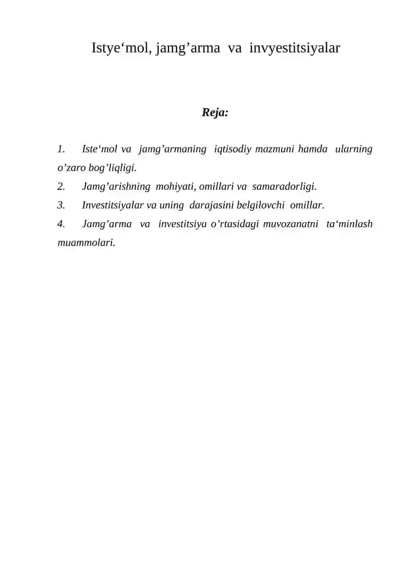 Iste‘mol, jamg’arma va investitsiyalar