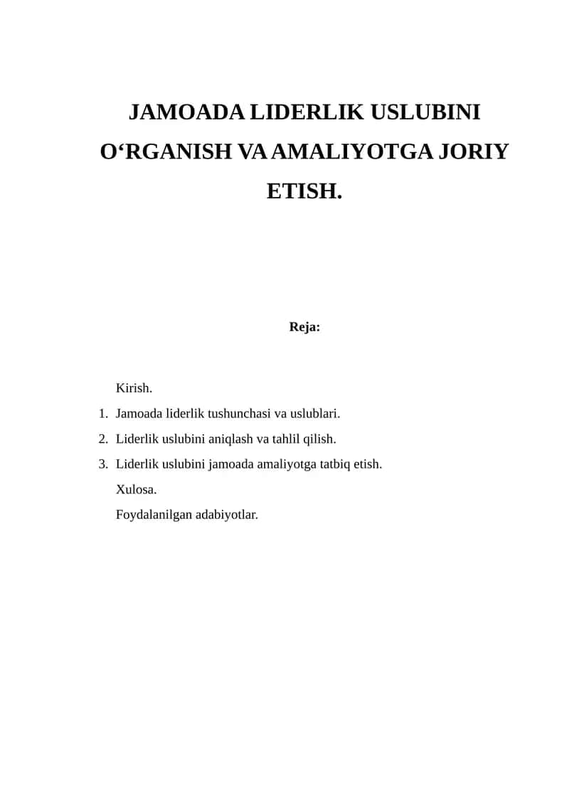 Jamoada liderlik uslubini o‘rganish va amaliyotga joriy etish 1