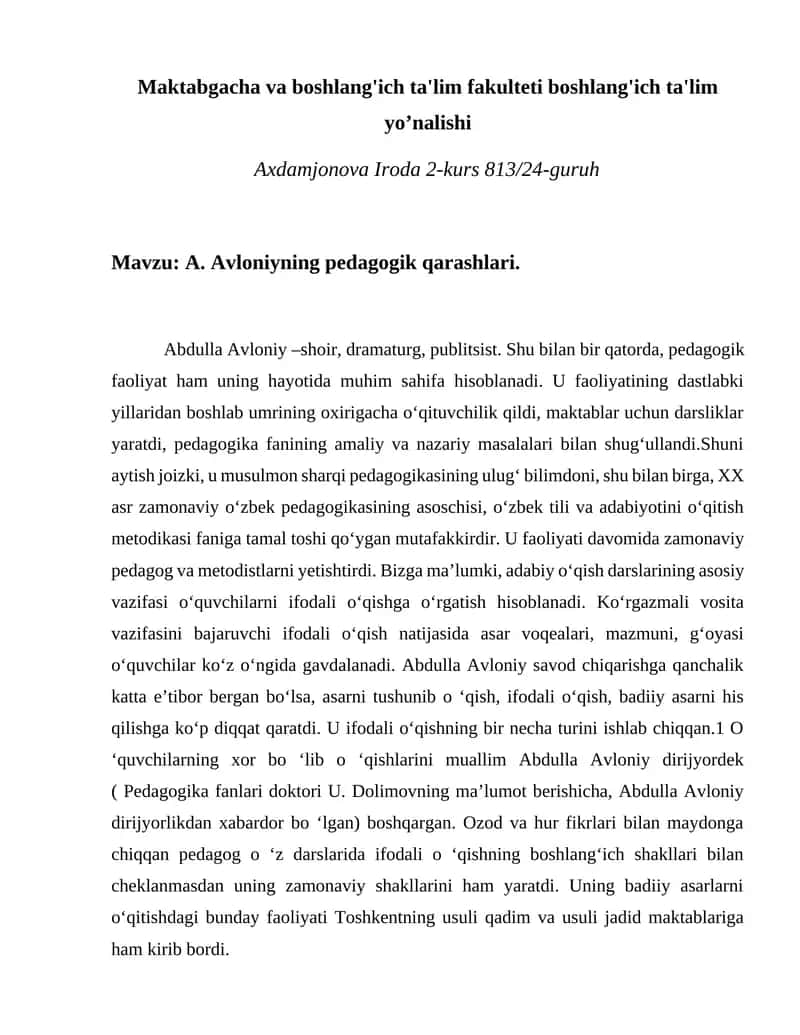 A. Avloniyning pedagogik qarashlari 1