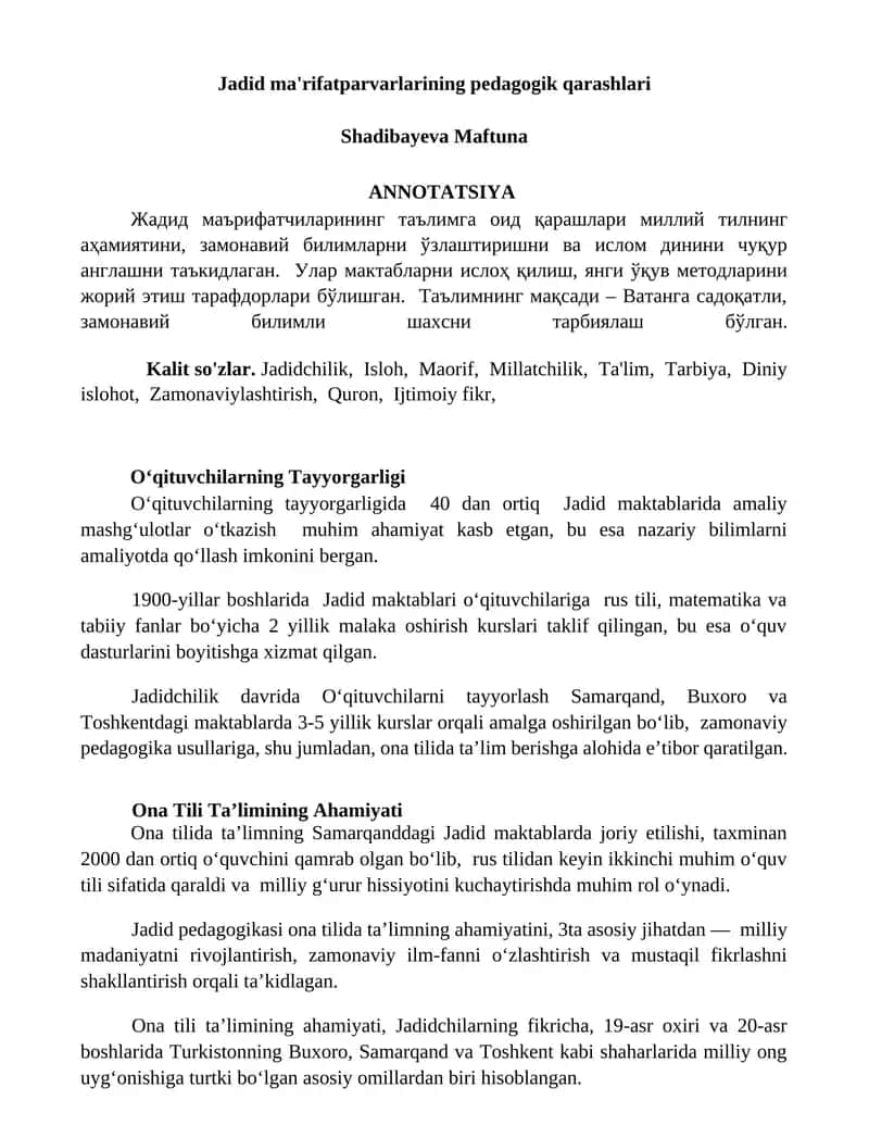 Jadid ma'rifatparvarlarining pedagogik qarashlari 1