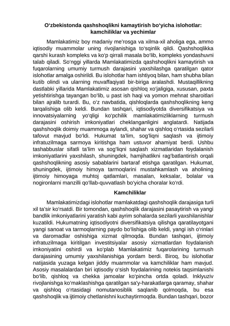 Qashshoqlikni kamaytirish bo‘yicha islohotlar 1