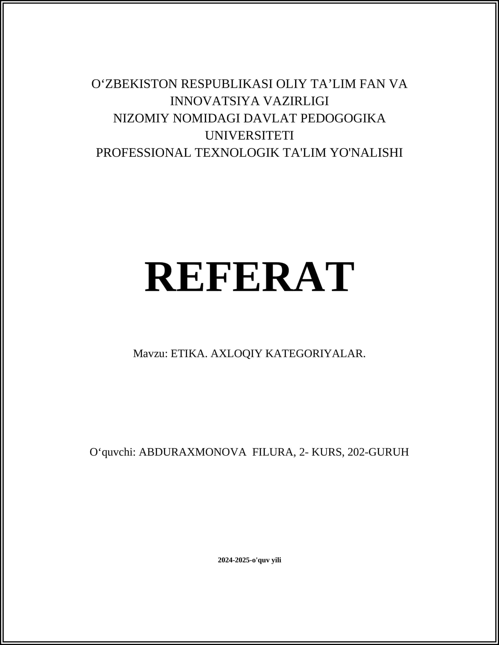 ETIKANING TARIXI VA RIVOJLANISHI 1