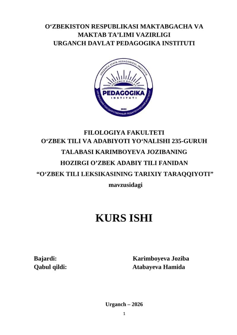 O‘ZBEK TILI LEKSIKASINING TARIXIY TARAQQIYOTI 1