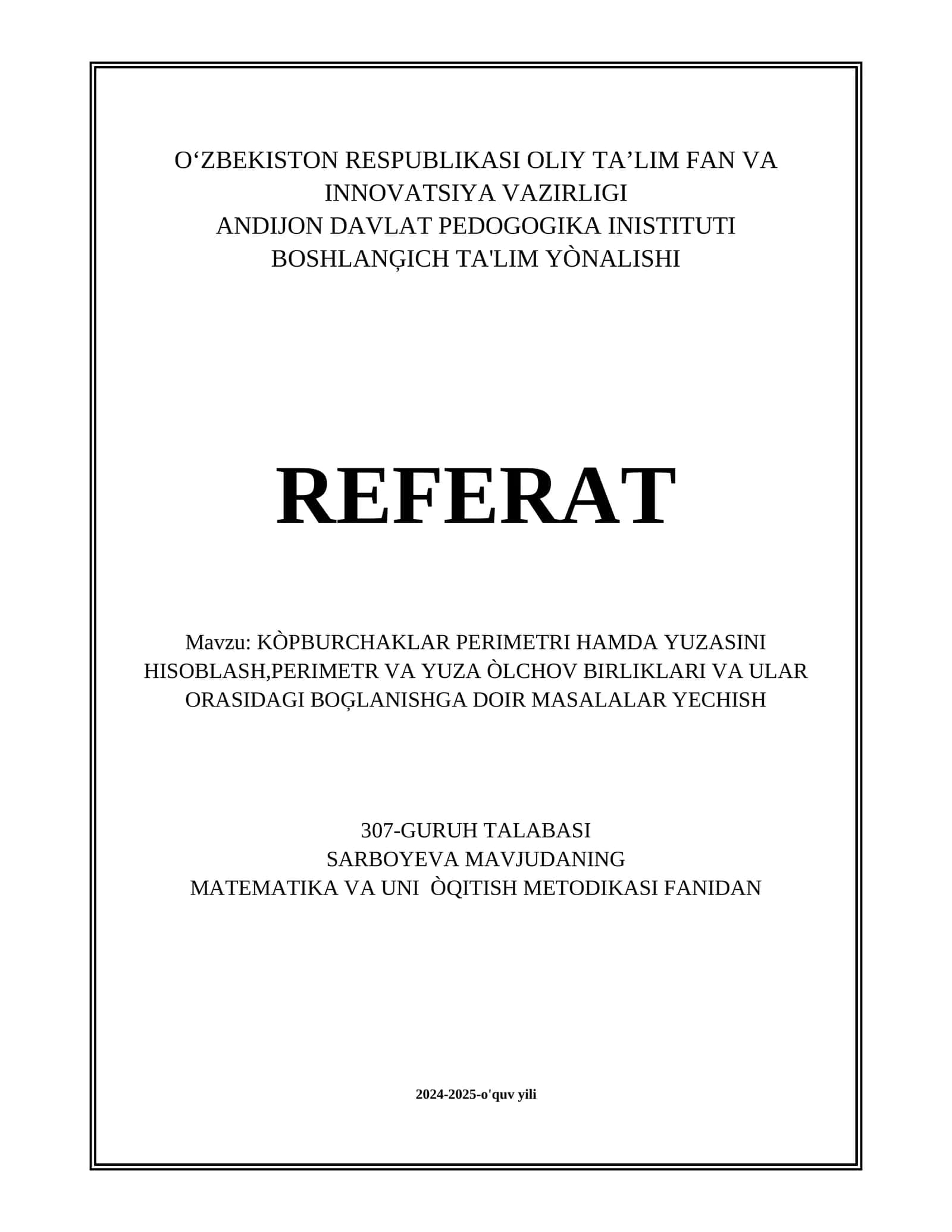 KO'BURCHAKLAR PERIMETRI HAMDA YUZASINI HISOBLASH 1