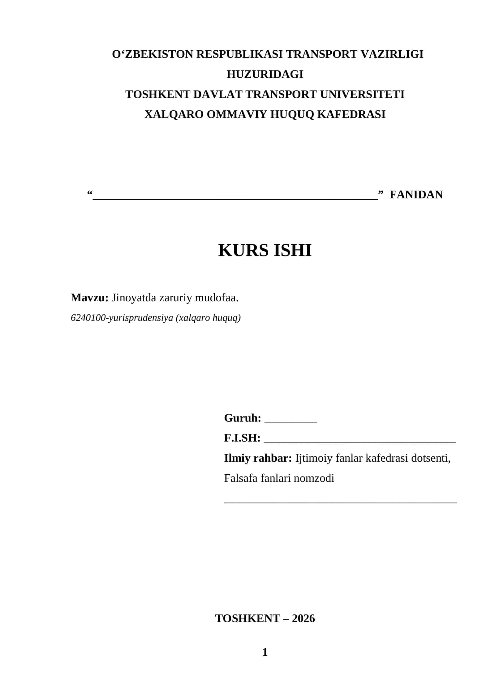 "Jinoyatda zaruriy mudofaa" KURS ISHI 1