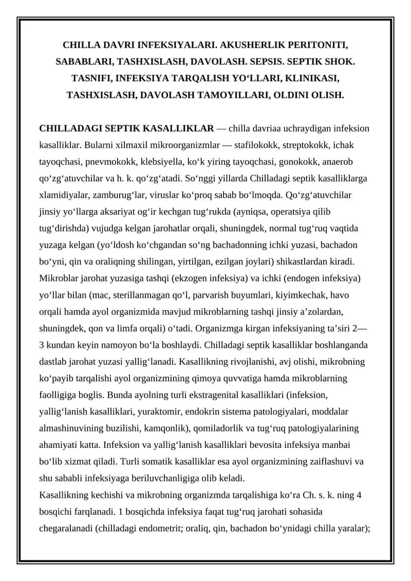 CHILLA DAVRI INFEKSIYALARI 1