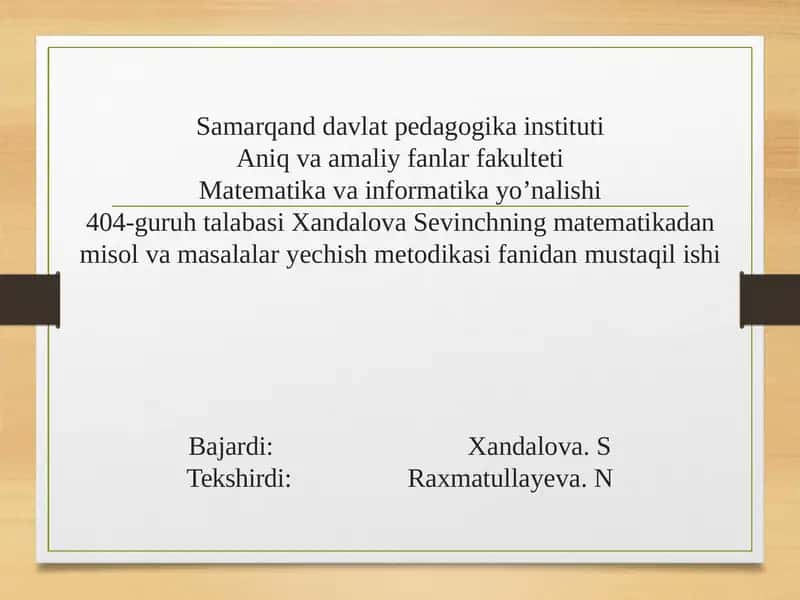 Matematika va Informatika Yo'nalishi 1