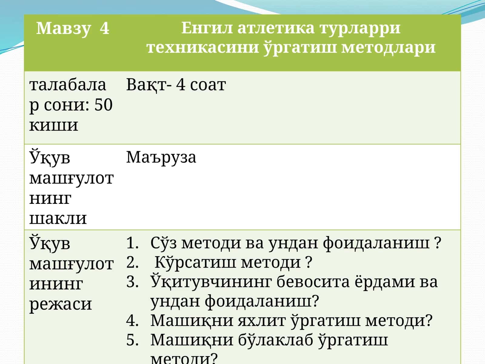 Енгил атлетика турларри техникасини ўргатиш методлари 1