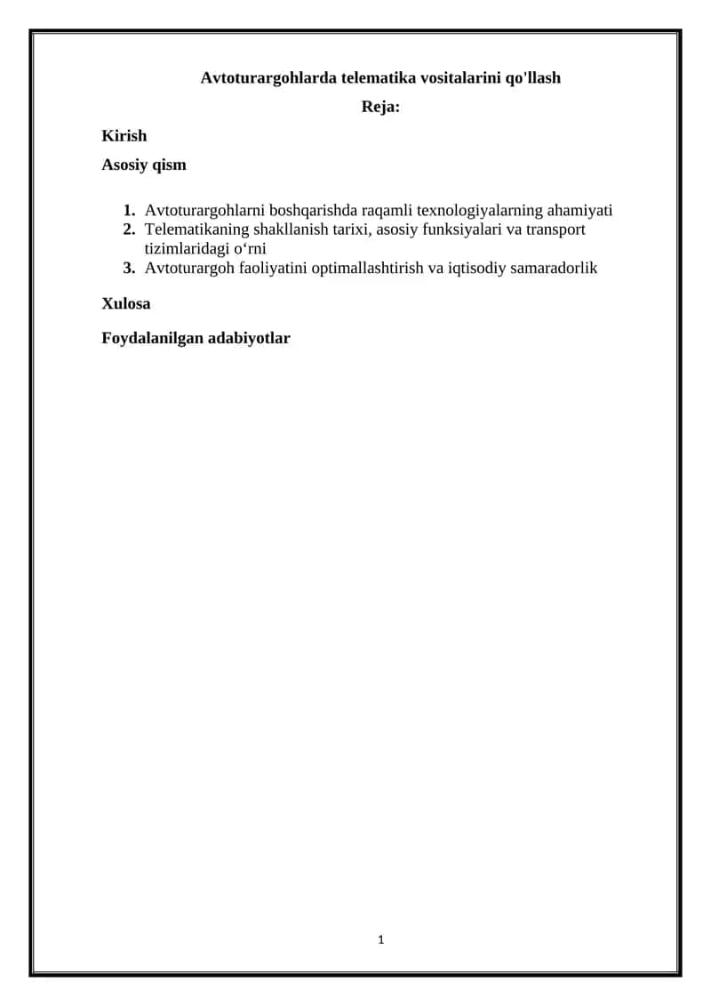 Avtoturargohlarda telematika vositalarini qo'llash 1