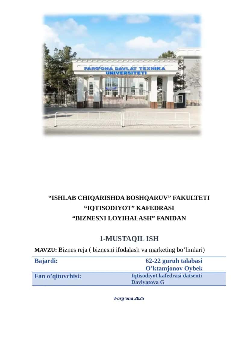 Biznesni loyihalash 1