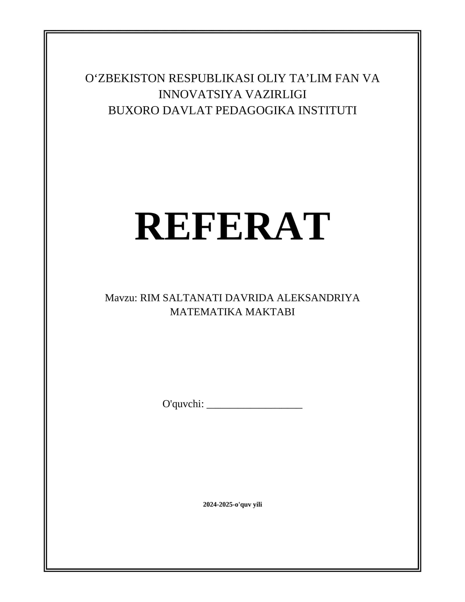 RIM SALTANATI DAVRIDA ALEKSANDRIYA MATEMATIKA MAKTABI 1