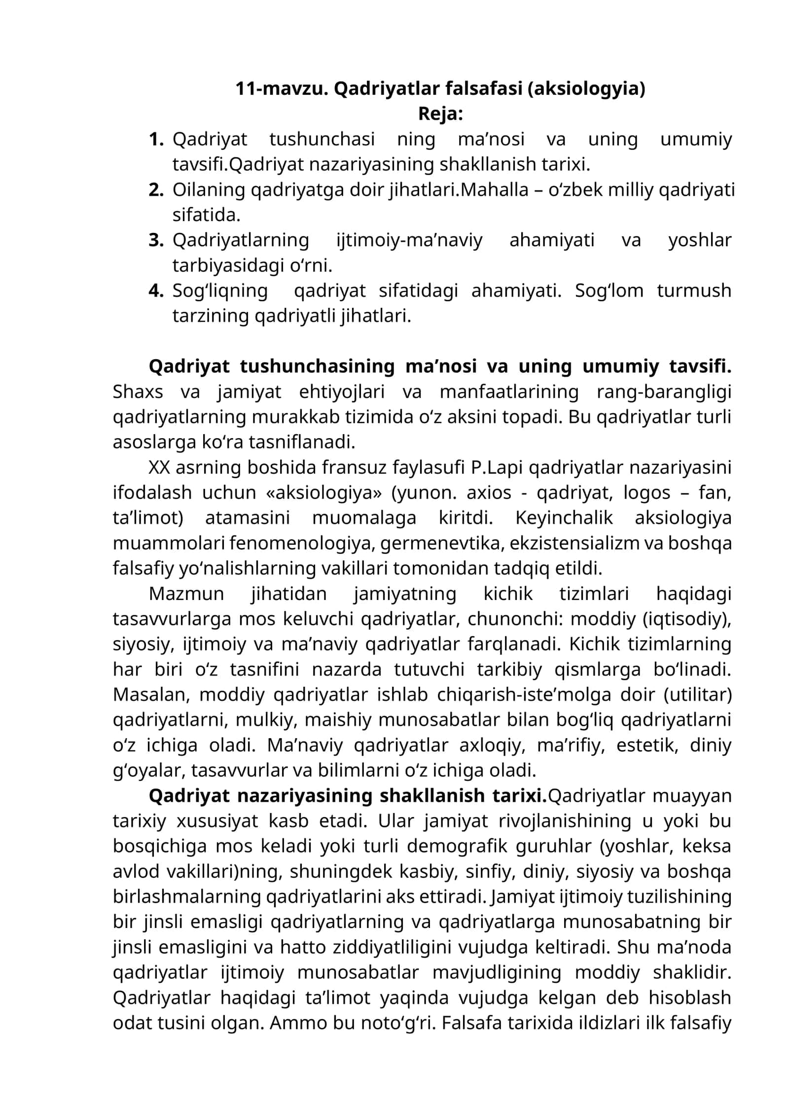Qadriyatlar falsafasi (aksiologyia) 1