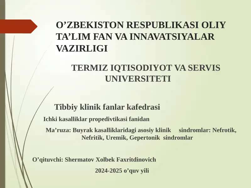 Buyrak kasalliklari dagi asosiy klinik sindromlar 1