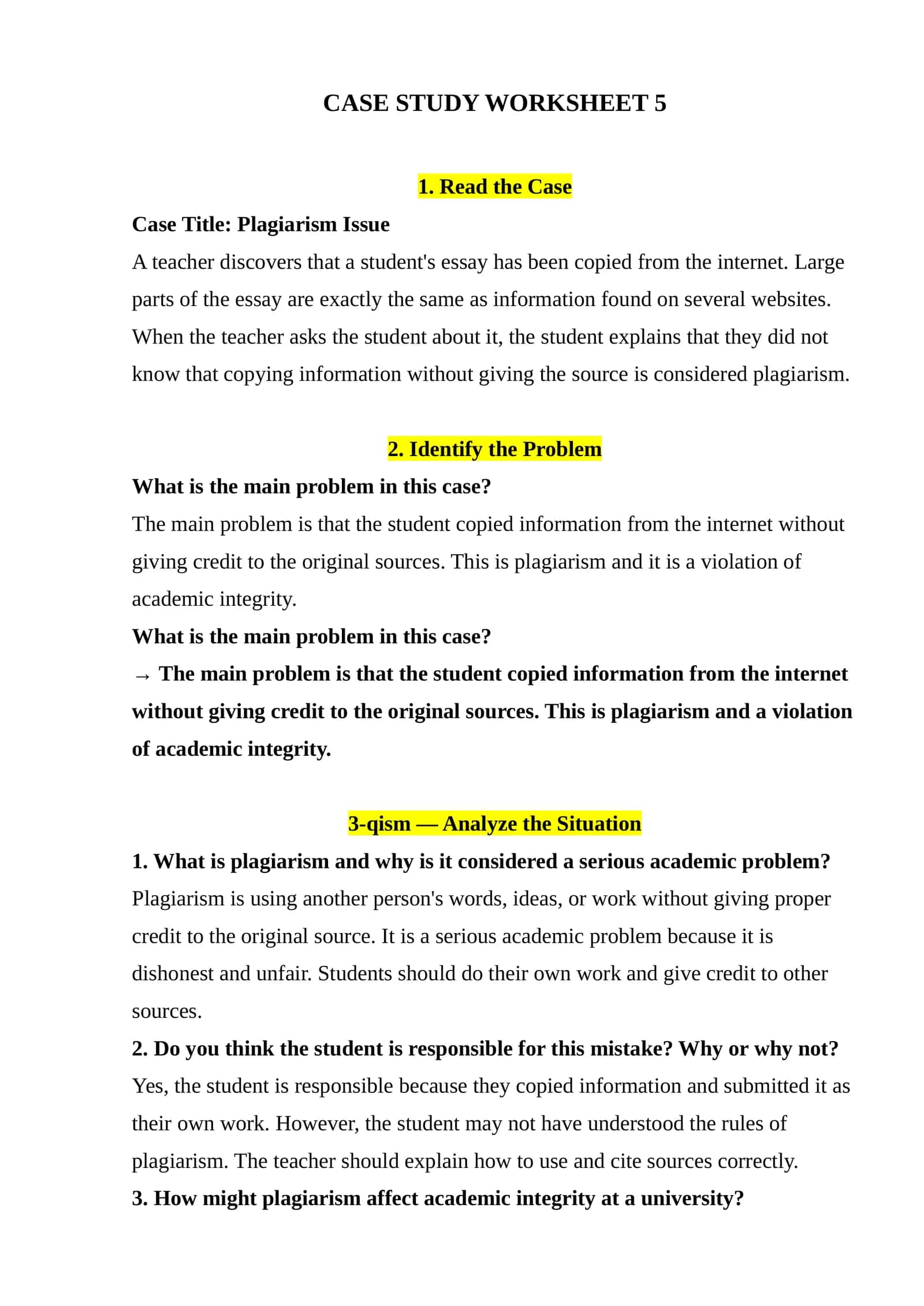 Plagiarism Issue Case Study 1
