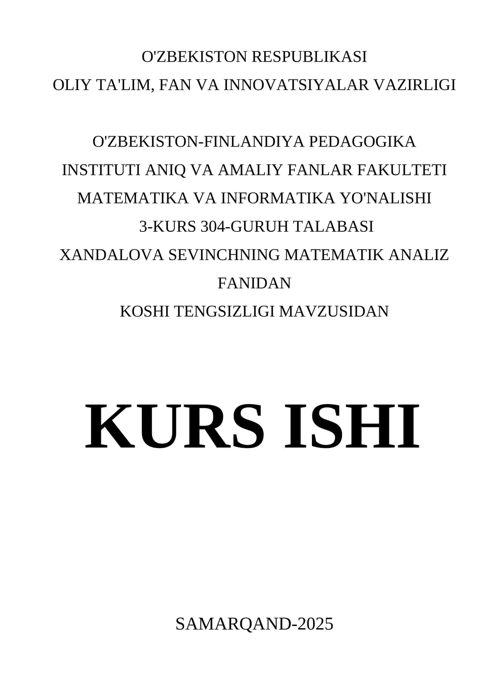Koshi Tengsizligi va uning Tadbiqlari 1