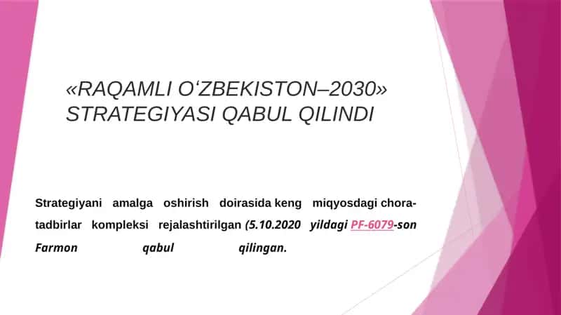 RAQAMLIOʻZBEKISTON–2030» STRATEGIYASI QABUL QILINDI 1