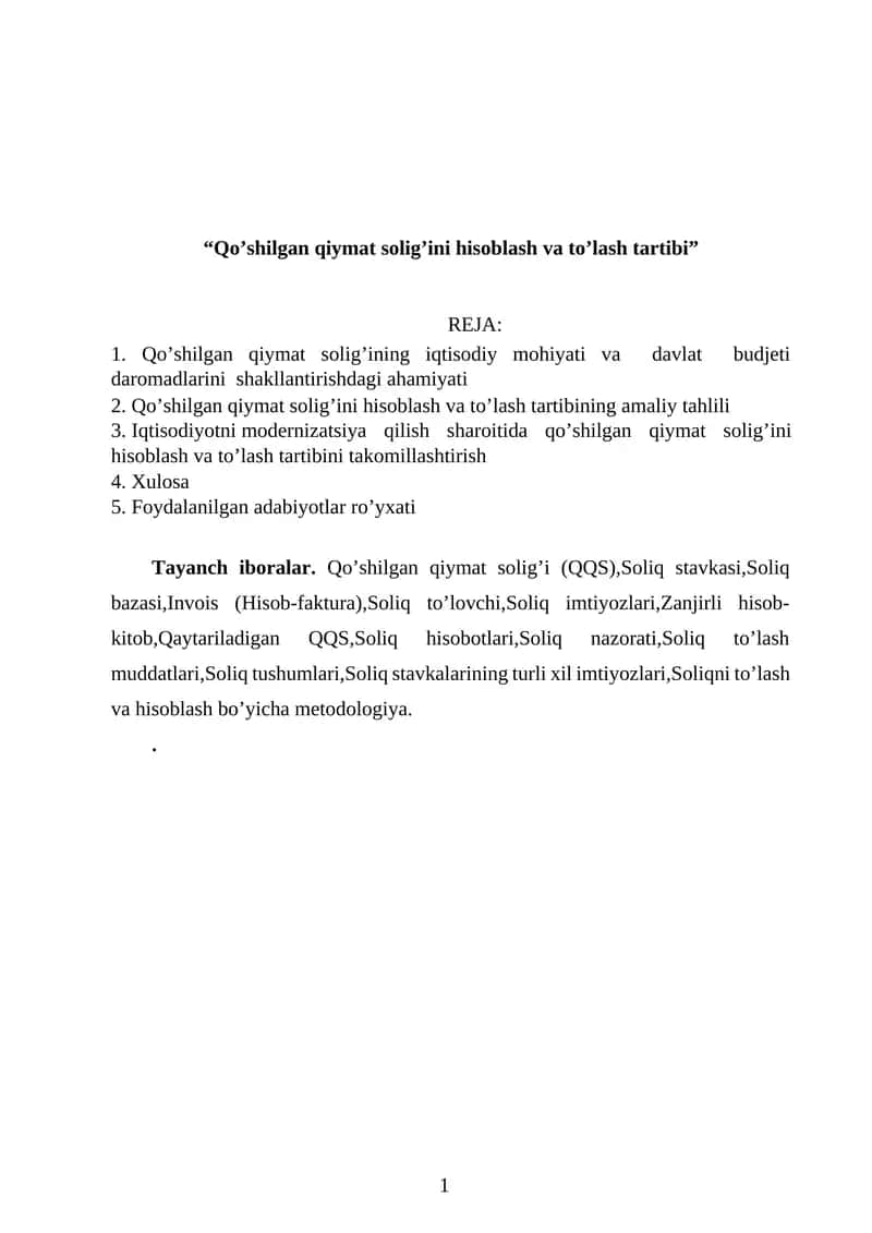 Qo’shilgan qiymat solig’ini hisoblash va to’lash tartibi 1