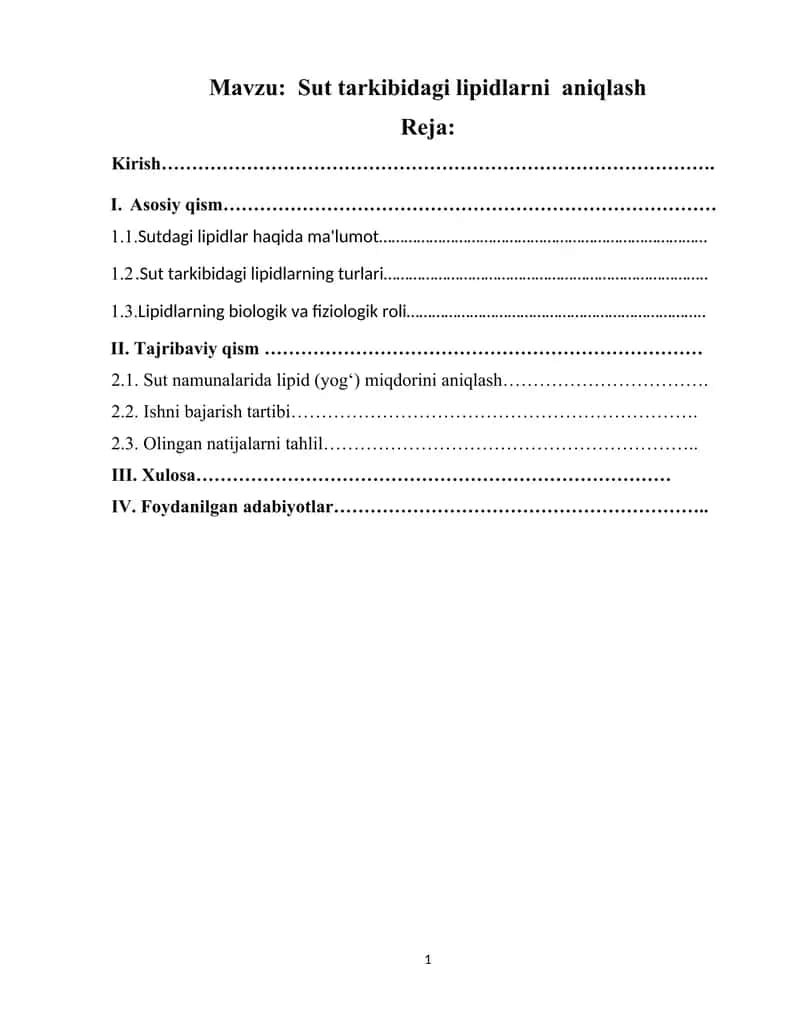 Sut tarkibidagi lipidlarni  aniqlash 1